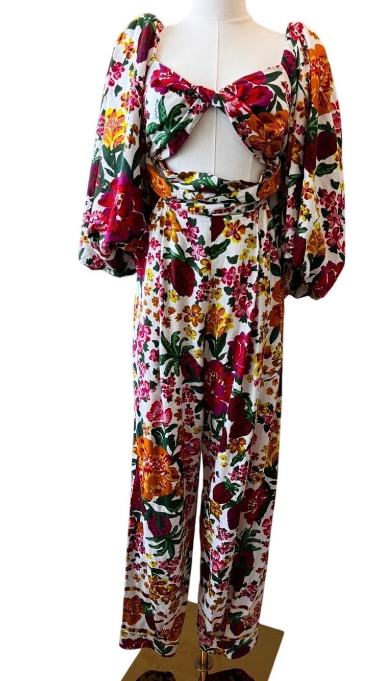 NWT FARM Rio Flowerful Sketch Cutout Long Sleeve Jumpsuit Size Small